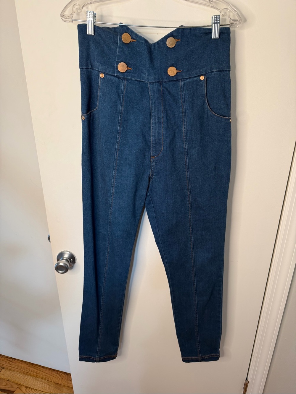 Alice McCall High-Rise Dark Blue Denim Jeans with Button Front